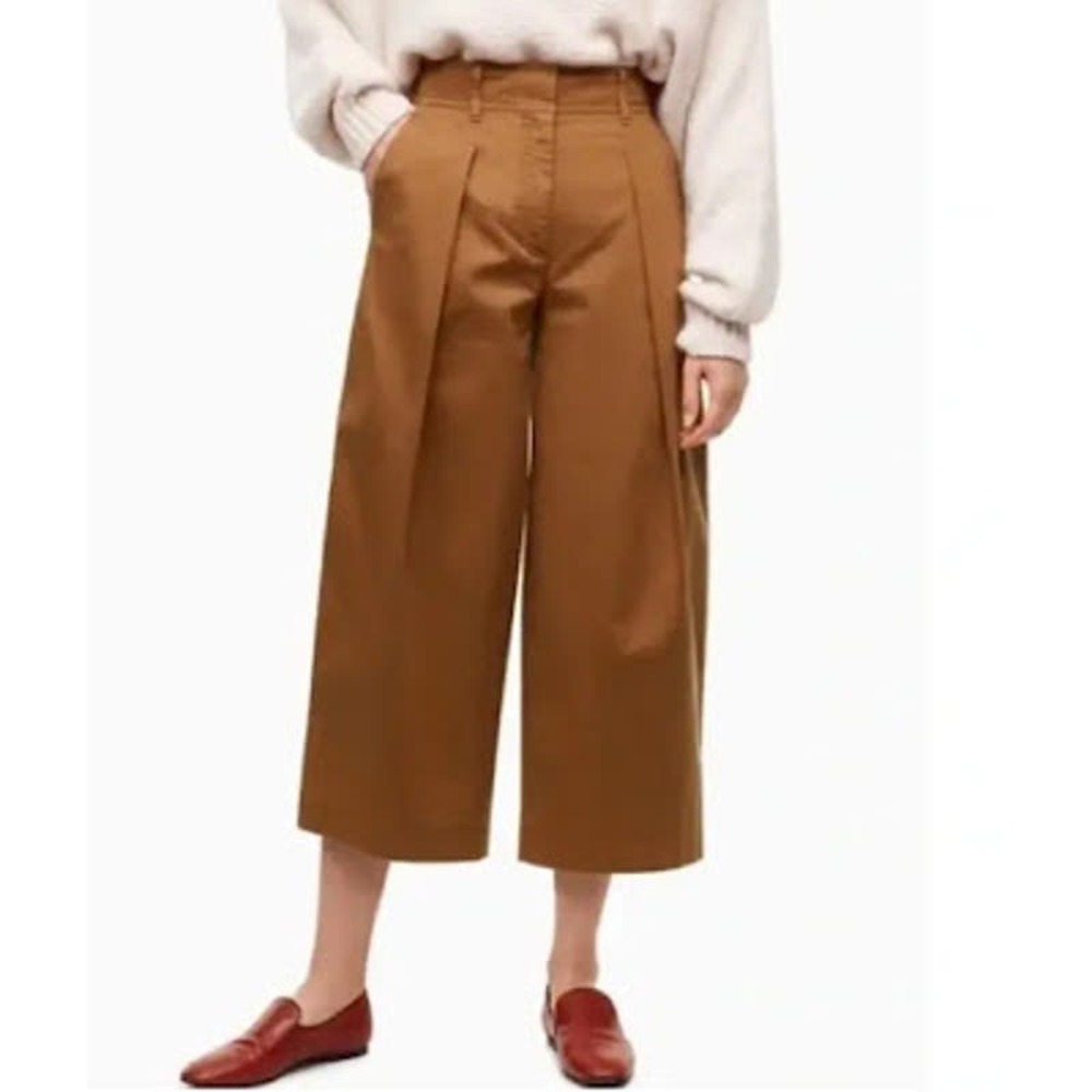 Aritzia babaton group wide leg cropped pleated tan Trousers Womens size 4